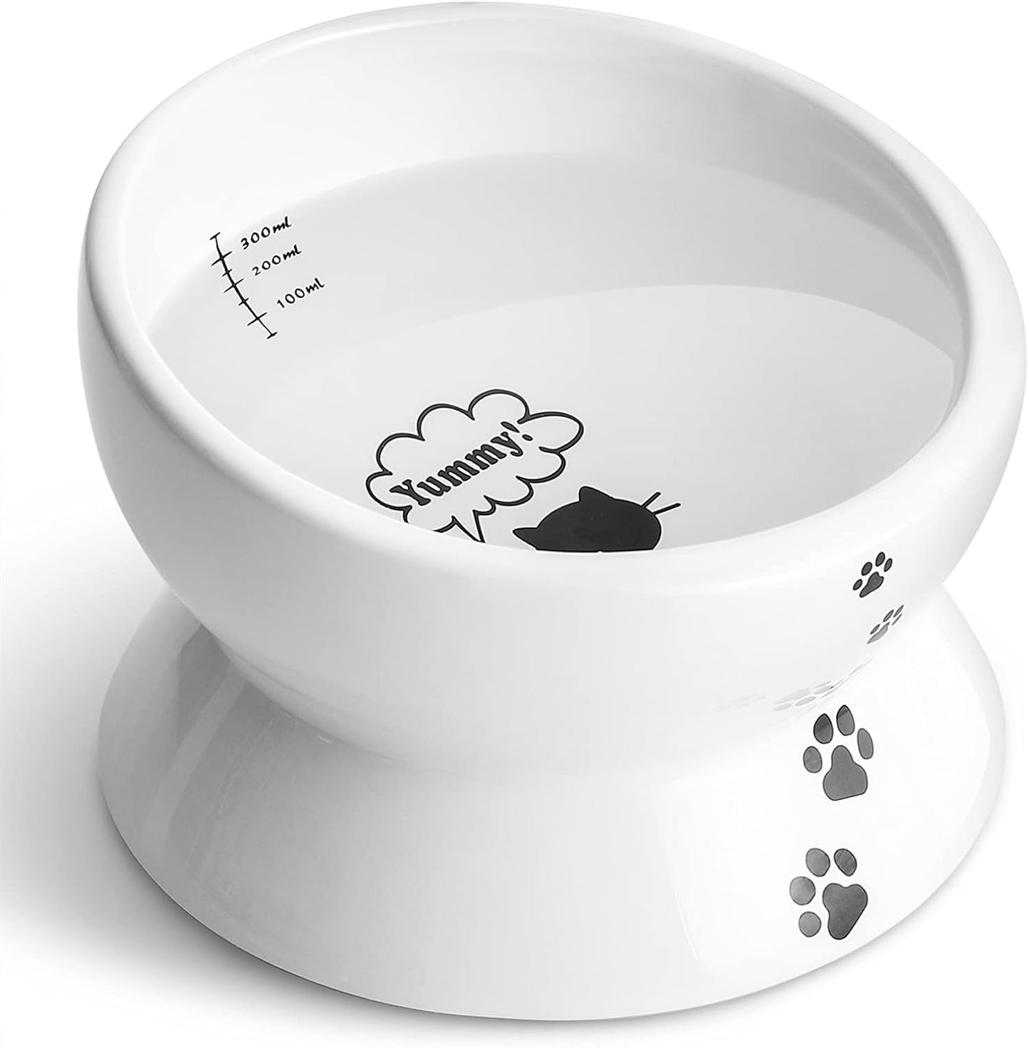 elevated cat food bowl, raised food and water bowl for cat and small dog, tilted ceramic water bowls no spill,15oz, dishwasher safe