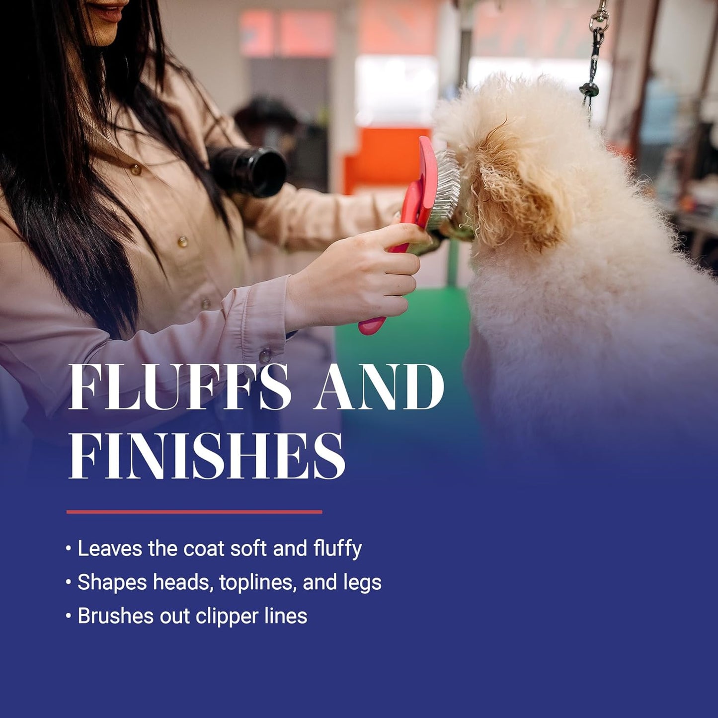 big g dog slicker brush for dogs (goldendoodles, labradoodles, poodles), groom like a professional, fluff detangle style, saves time energy, coral, large